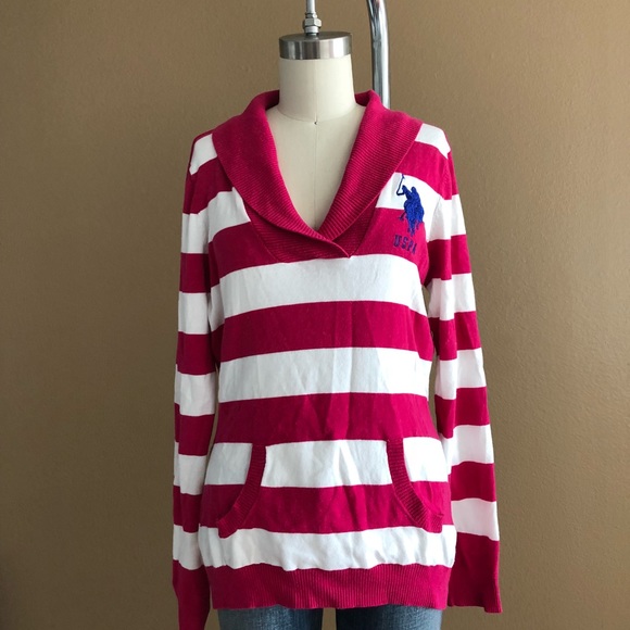 💙 U.S. Polo Assn Pink and White Stripe Sweater - Picture 1 of 6